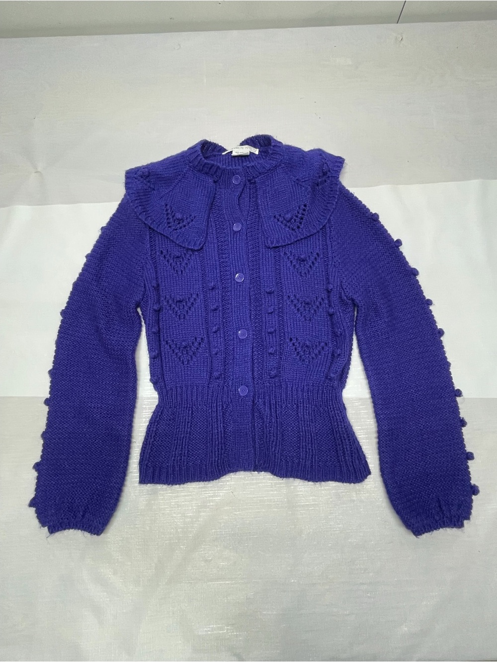 Women's Purple Knit Button-Front Cardigan with Decorative Collar Sz: Large